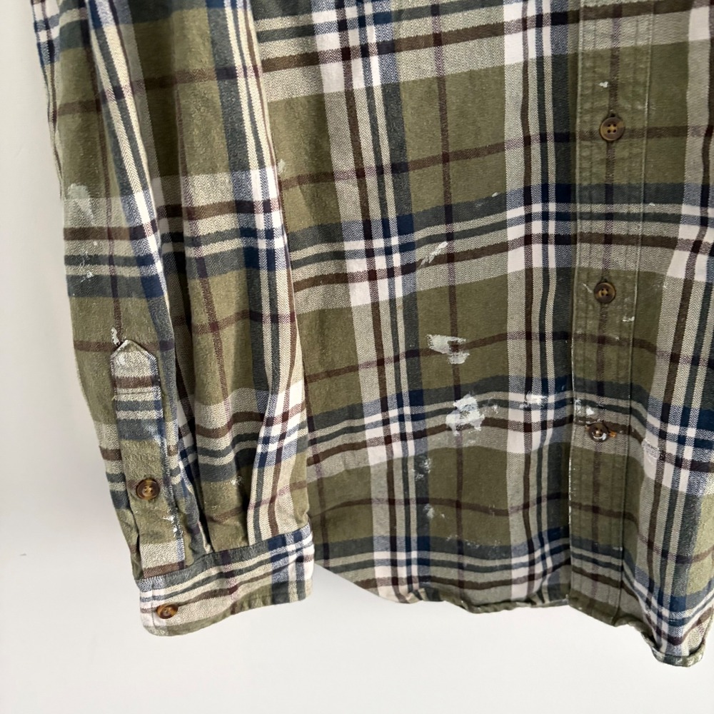 Carhartt Mens Large Green Plaid Flannel Button Down Work Shirt Distressed - Picture 3 of 7